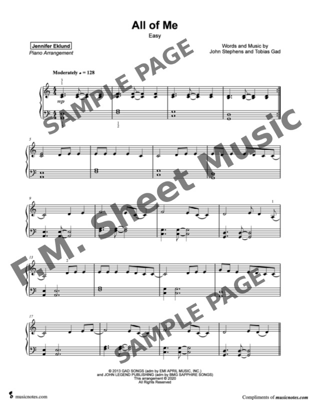 All Of Me (Easy Piano) By John Legend F M Sheet Music Pop